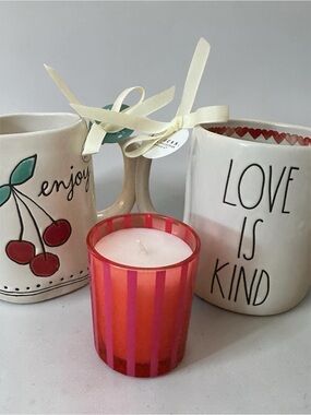 Kate Spade "Made in the Shade"  Candle + Rae Dunn Cherry "Enjoy" Mugs Gift Set